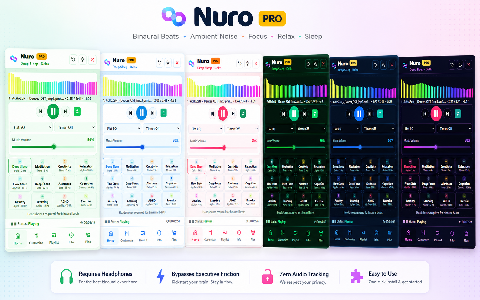 All Nuro Pro themes shown side by side